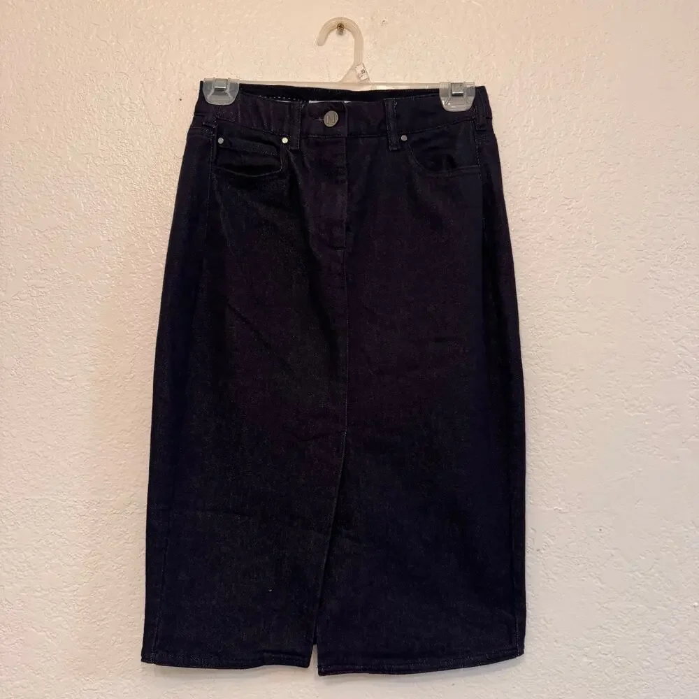Max Mara Made in Italy Dark Wash Denim Pencil Mini Skirt Cotton Size 2 Classic